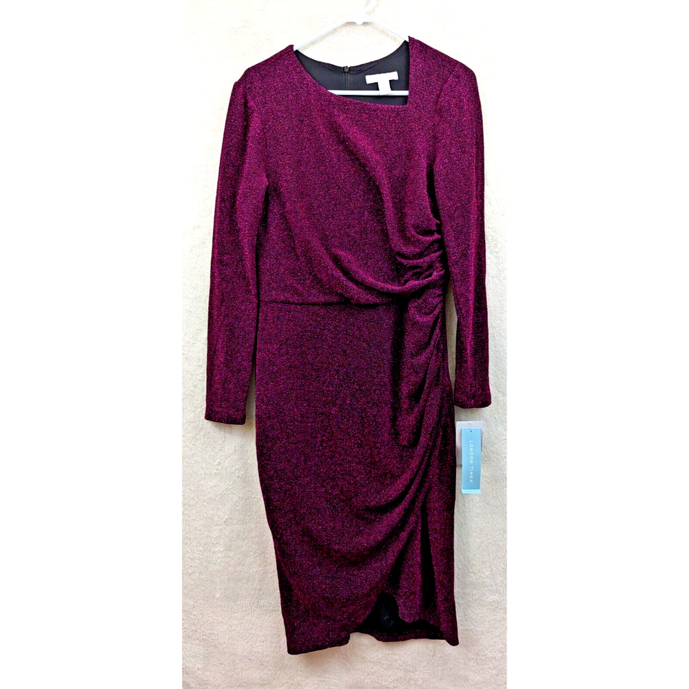 London Times for Maggy London sz 12 Dovana Dress Magenta sparkle lurex 1640
